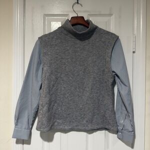 Anthropologie Drew Mixed-Media Layered Look Sweater with Striped Contrast Sleeve